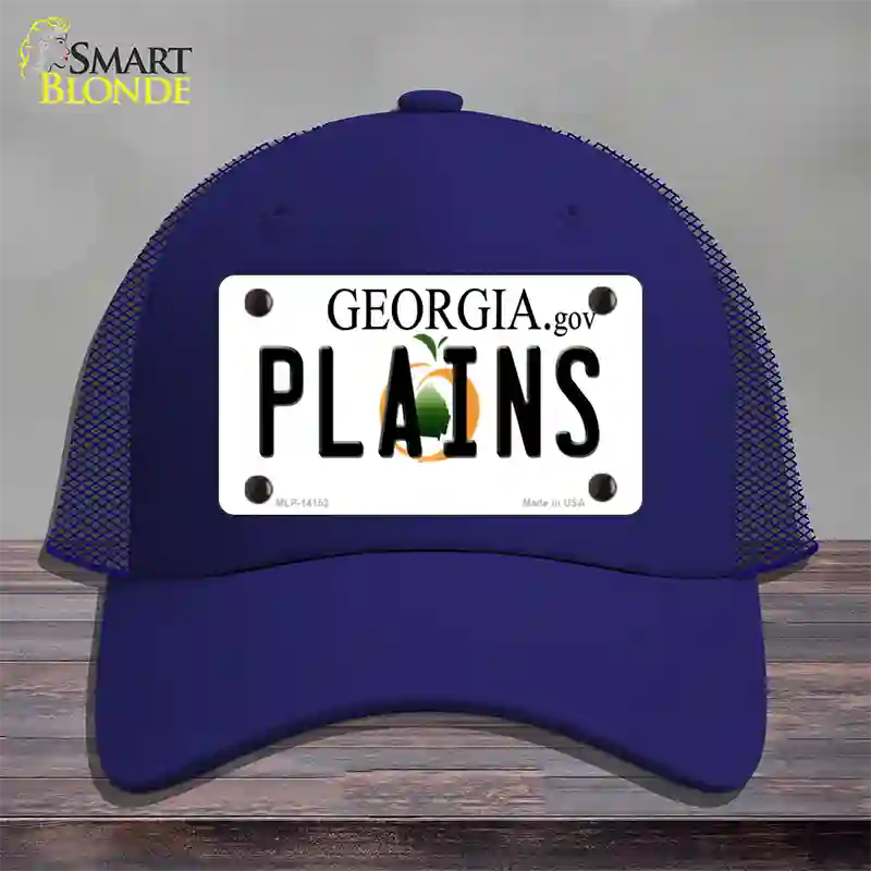 Plains Georgia Novelty License Plate Hat Mesh / Royal Blue