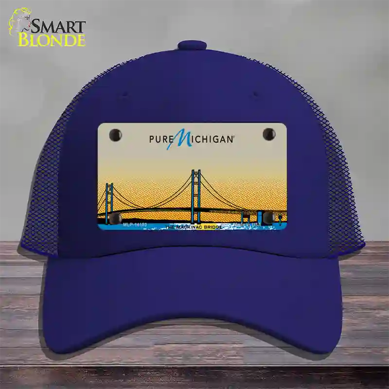 Pure Michigan Mackinac Bridge Novelty License Plate Hat Mesh / Royal Blue