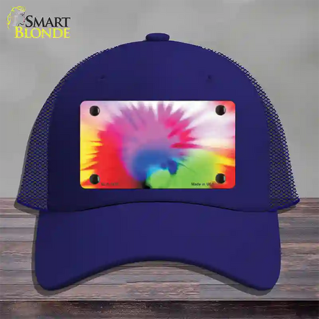 Pink Tie-Dye Novelty License Plate Hat Mesh / Royal Blue