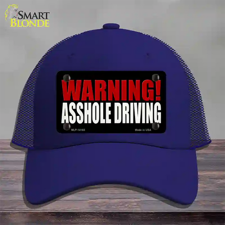 Warning Asshole Driving Novelty License Plate Hat Mesh / Royal Blue