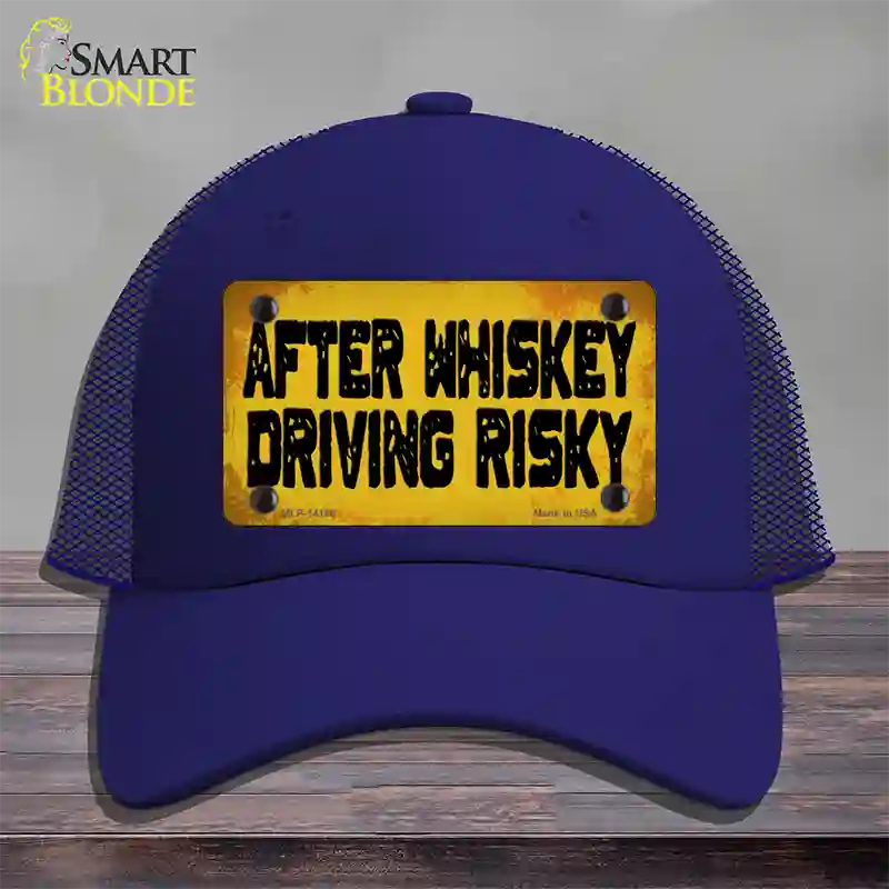 After Whiskey Driving Risky Novelty License Plate Hat Mesh / Royal Blue