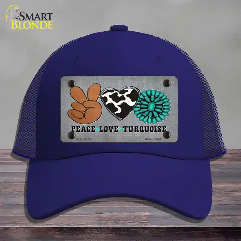 Peace Love Turquoise Novelty License Plate Hat Mesh / Royal Blue