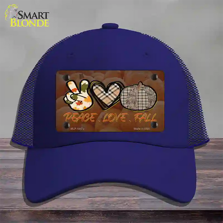 Peace Love Fall Novelty License Plate Hat Mesh / Royal Blue