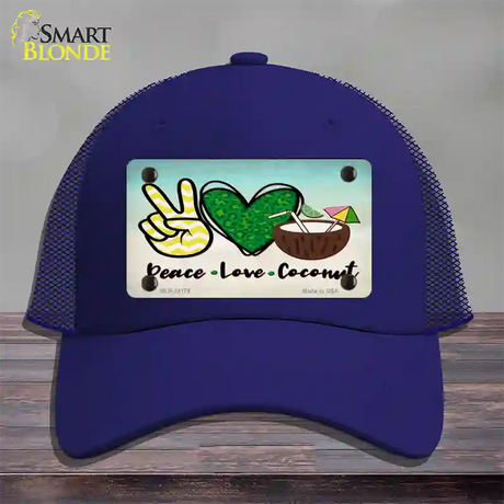 Peace Love Coconut Novelty License Plate Hat Mesh / Royal Blue