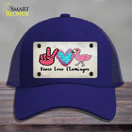 Peace Love Flamingos Novelty License Plate Hat Mesh / Royal Blue