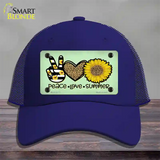 Peace Love Summer Sunflower Novelty License Plate Hat Mesh / Royal Blue