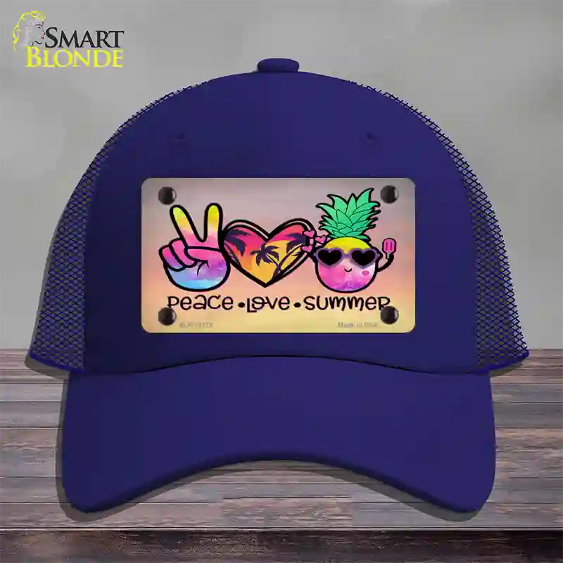 Peace Love Summer Novelty License Plate Hat Mesh / Royal Blue