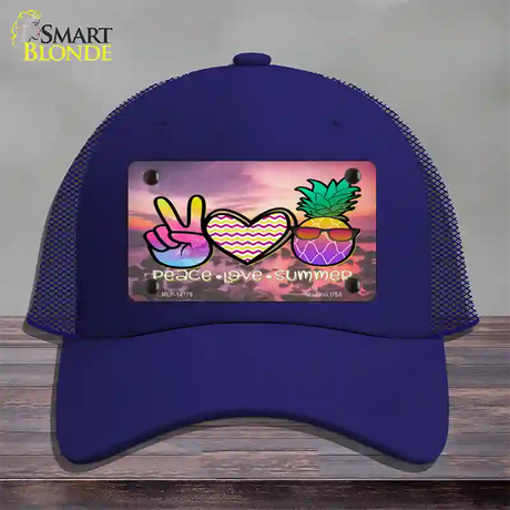 Peace Love Summer Pineapple BeachNovelty License Plate Hat Mesh / Royal Blue