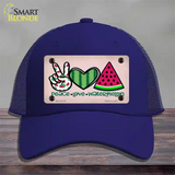 Peace Love Watermelon Novelty License Plate Hat Mesh / Royal Blue