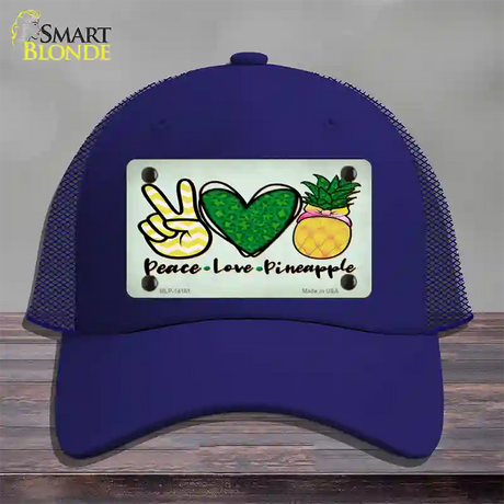 Peace Love Pineapple Novelty License Plate Hat Mesh / Royal Blue