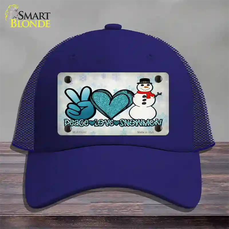 Peace Love Snowman Novelty License Plate Hat Mesh / Royal Blue