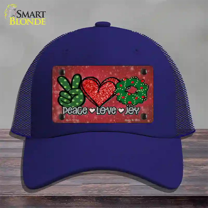 Peace Love Joy Novelty License Plate Hat Mesh / Royal Blue