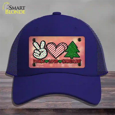 Peace Love Christmas Novelty License Plate Hat Mesh / Royal Blue