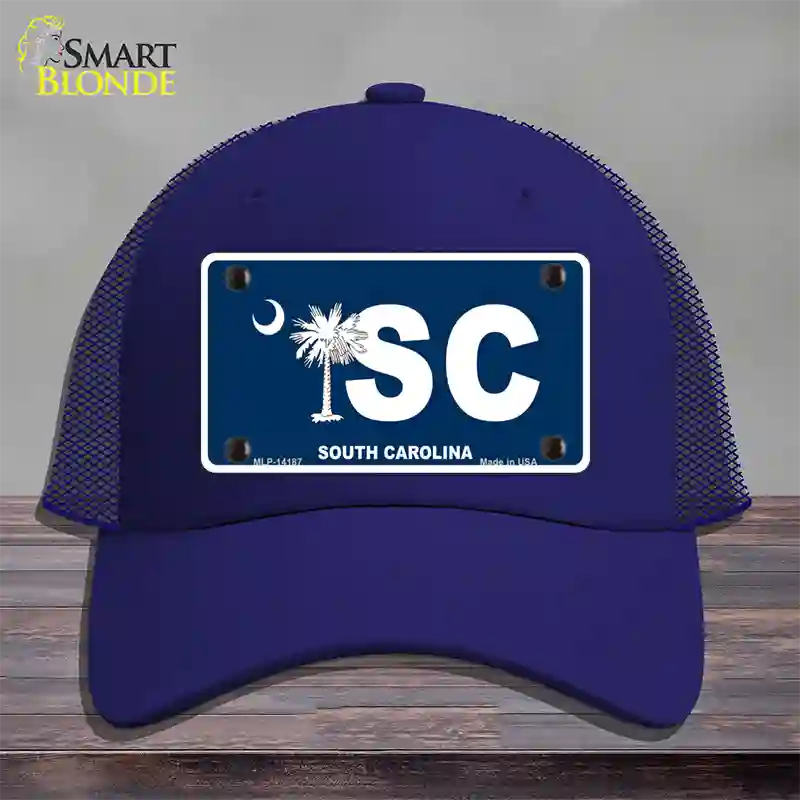 SC South Carolina Flag Novelty License Plate Hat Mesh / Royal Blue