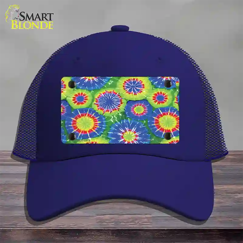 Blue Green Tie-Dye Novelty License Plate Hat Mesh / Royal Blue