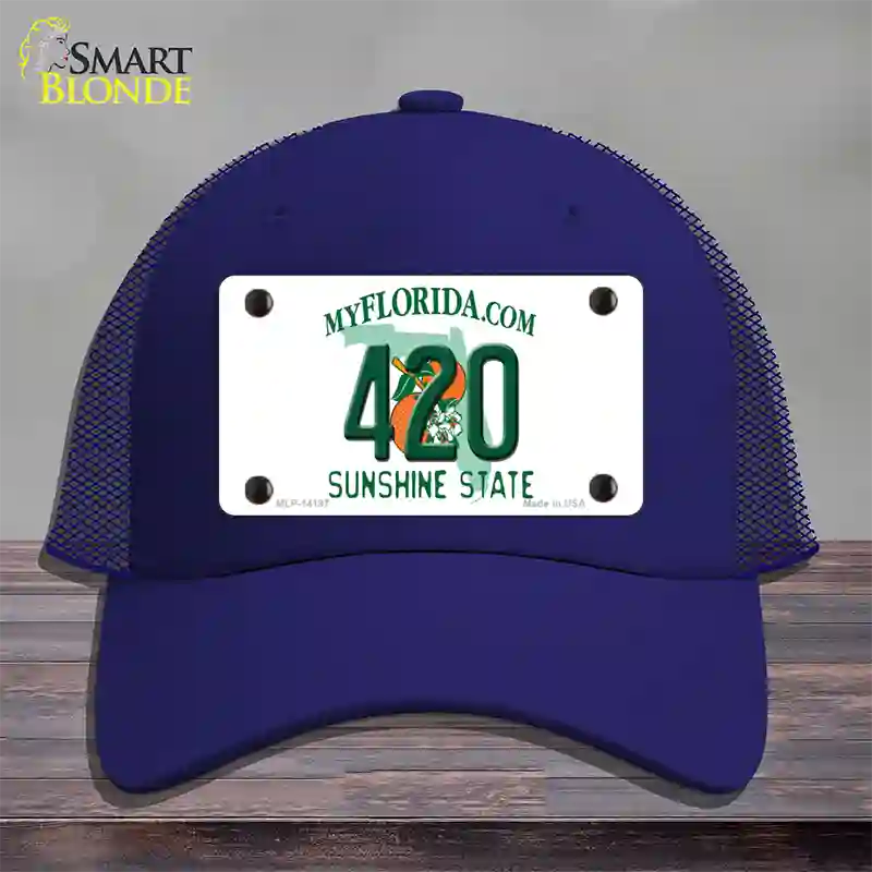 420 Florida Novelty License Plate Hat Mesh / Royal Blue