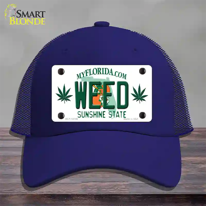 Weed Florida Novelty License Plate Hat Mesh / Royal Blue