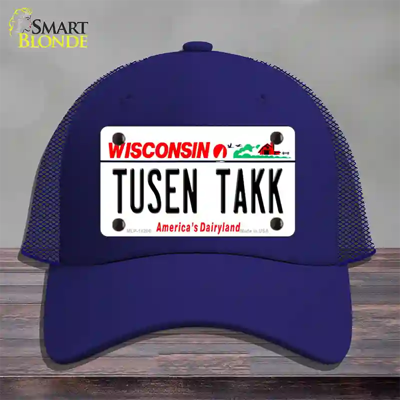 Tusen Takk Wisconsin Novelty License Plate Hat Mesh / Royal Blue