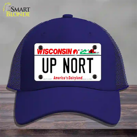 Up Nort Wisconsin Novelty License Plate Hat Mesh / Royal Blue