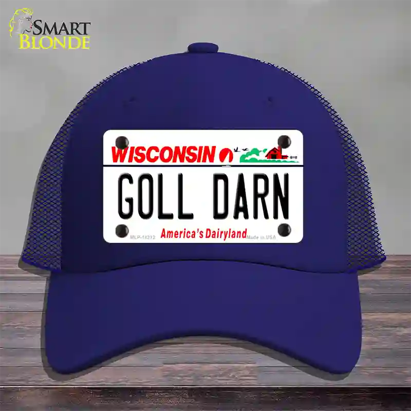 Goll Darn Wisconsin Novelty License Plate Hat Mesh / Royal Blue