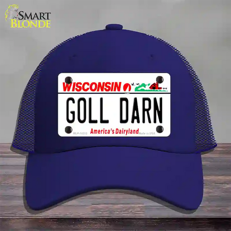 Goll Darn Wisconsin Novelty License Plate Hat Mesh / Royal Blue