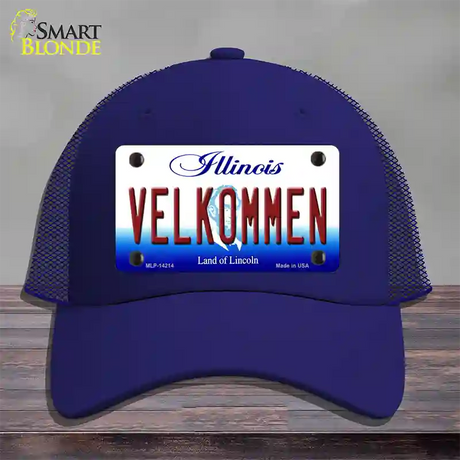 Velkommen Illinois Novelty License Plate Hat Mesh / Royal Blue