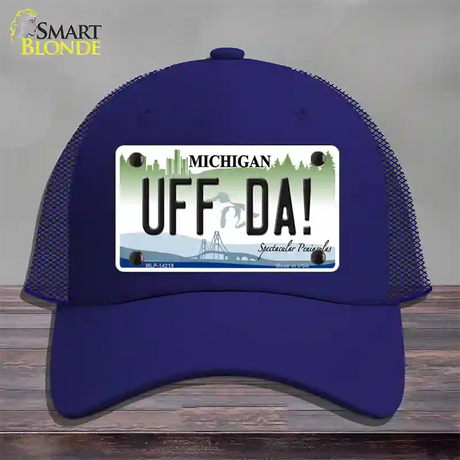 Uff Da Michigan Novelty License Plate Hat Mesh / Royal Blue