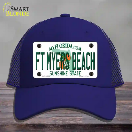 Florida FT Myers Beach Novelty License Plate Hat Mesh / Royal Blue