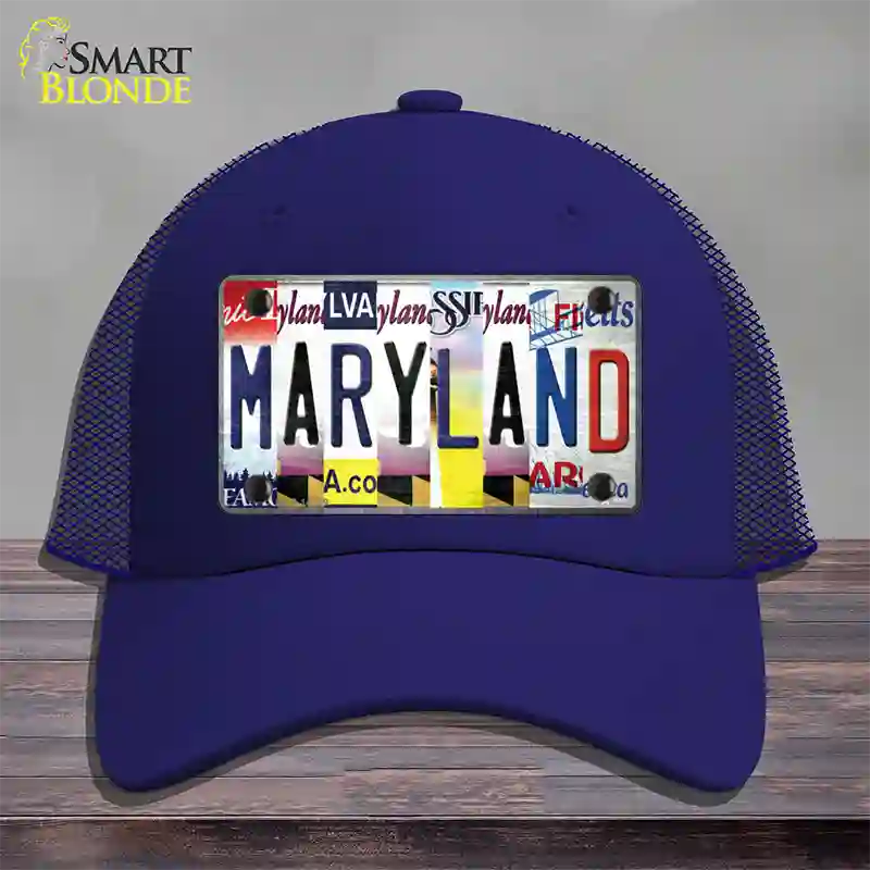 Maryland Strip Art Novelty License Plate Hat Mesh / Royal Blue