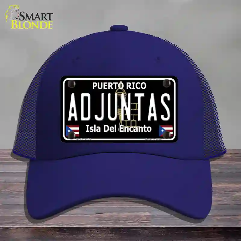 Adjuntas Puerto Rico Black Novelty License Plate Hat Mesh / Royal Blue