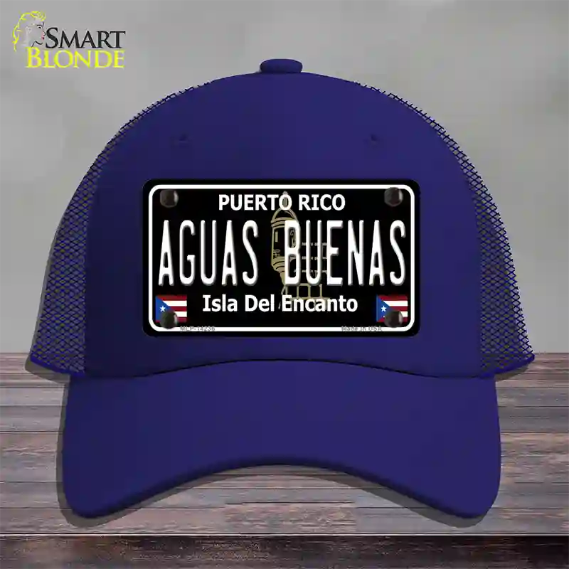 Aguas Buenas Puerto Rico Black Novelty License Plate Hat Mesh / Royal Blue