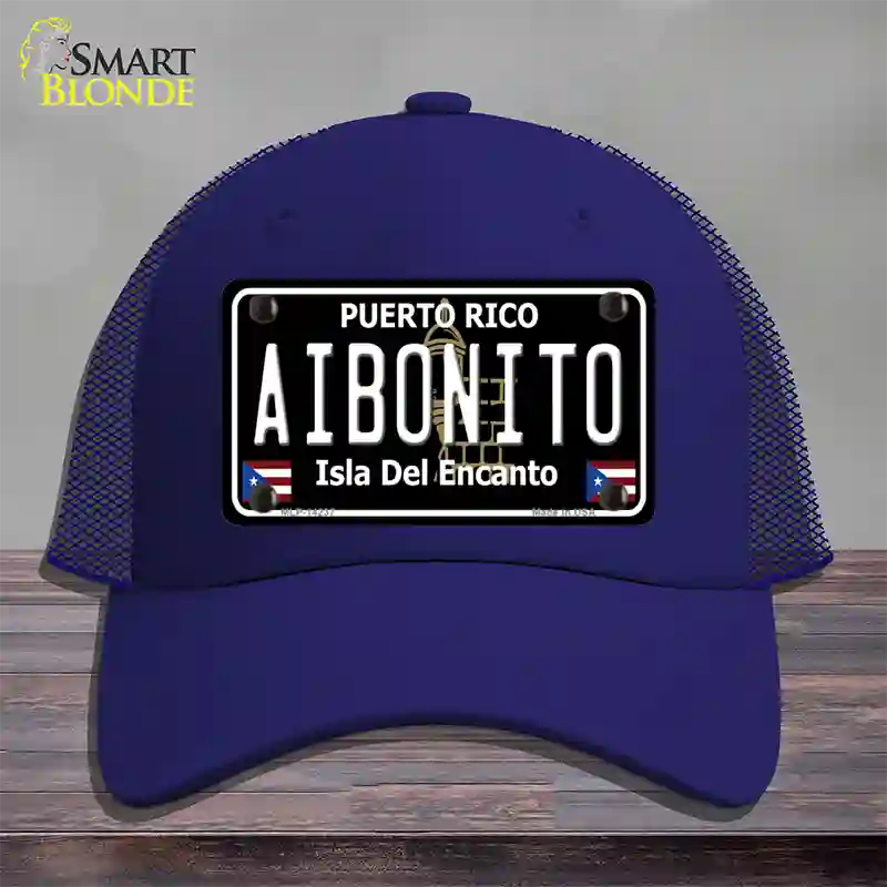 Aibonito Puerto Rico Black Novelty License Plate Hat Mesh / Royal Blue