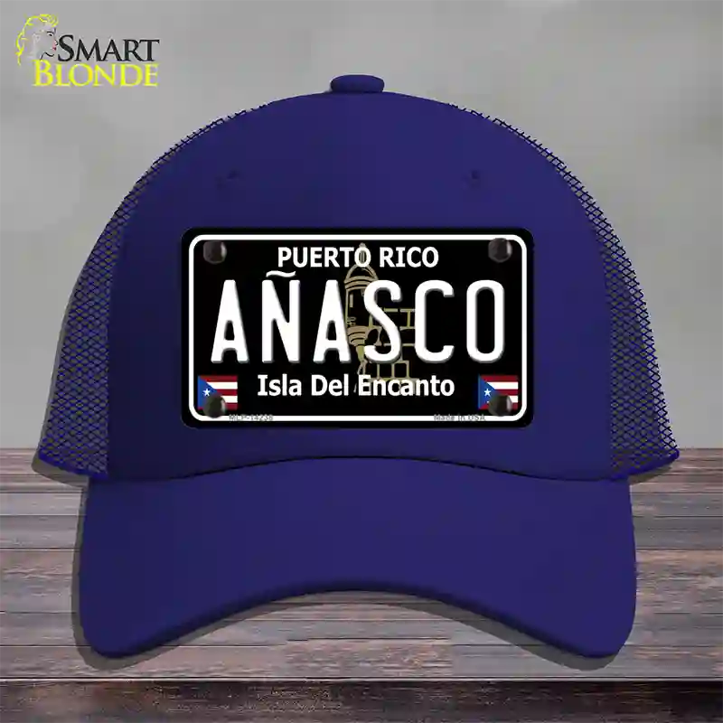 Anasco Puerto Rico Black Novelty License Plate Hat Mesh / Royal Blue