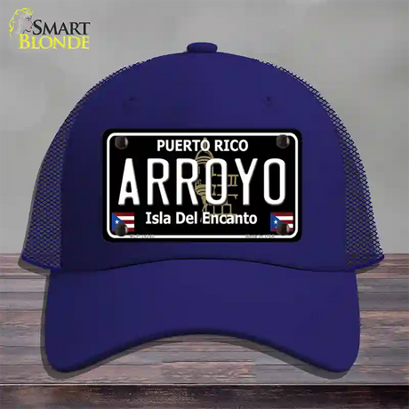 Arroyo Puerto Rico Black Novelty License Plate Hat Mesh / Royal Blue