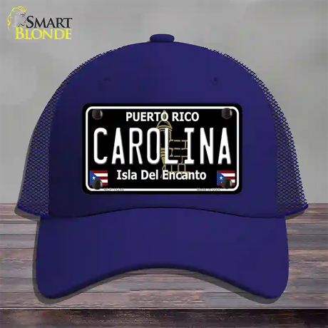 Carolina Puerto Rico Black Novelty License Plate Hat Mesh / Royal Blue