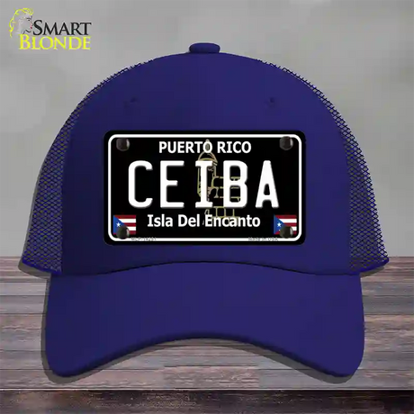 Ceiba Puerto Rico Black Novelty License Plate Hat Mesh / Royal Blue