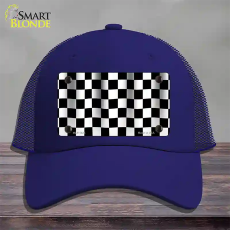 Waving Checkered Flag Novelty License Plate Hat Mesh / Royal Blue