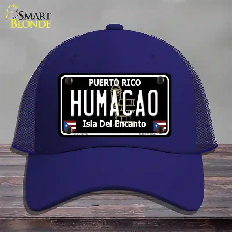 Humacao Puerto Rico Black Novelty License Plate Hat Mesh / Royal Blue