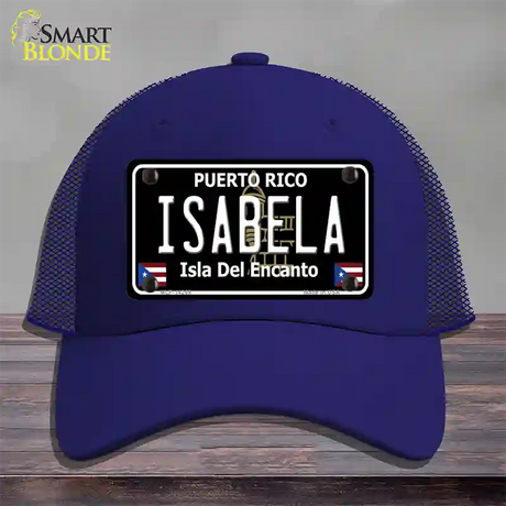 Isabela Puerto Rico Black Novelty License Plate Hat Mesh / Royal Blue