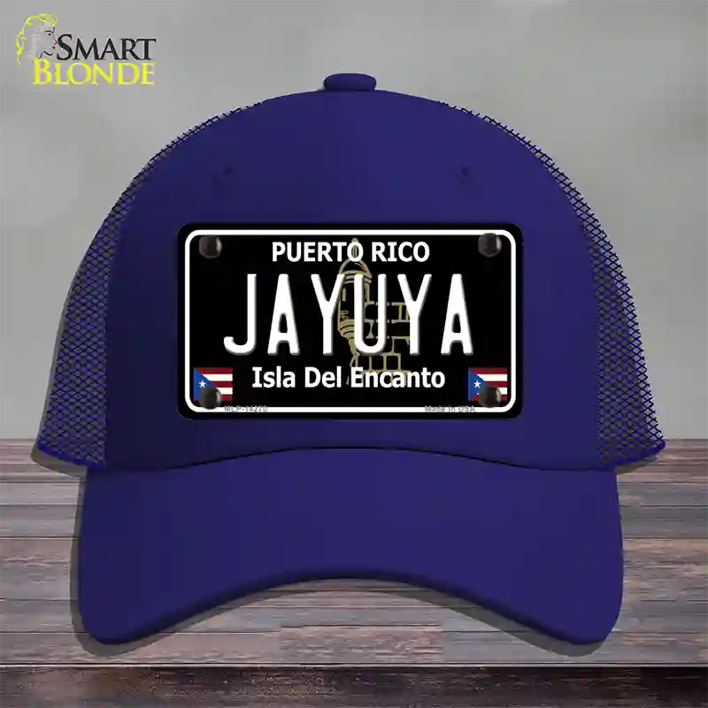 Jayuya Puerto Rico Black Novelty License Plate Hat Mesh / Royal Blue