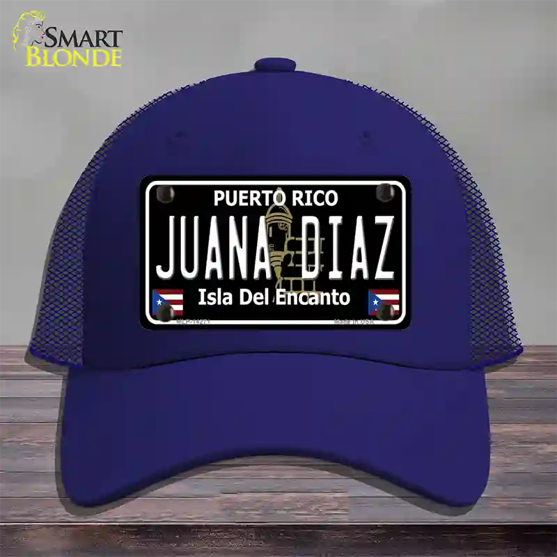 Juana Diaz Puerto Rico Black Novelty License Plate Hat Mesh / Royal Blue