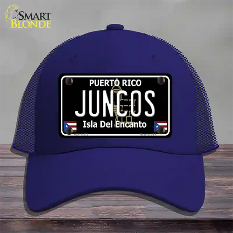 Juncos Puerto Rico Black Novelty License Plate Hat Mesh / Royal Blue