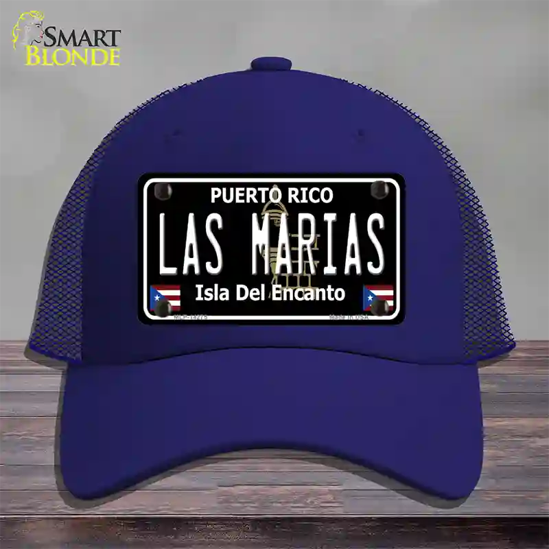 Las Marias Puerto Rico Black Novelty License Plate Hat Mesh / Royal Blue