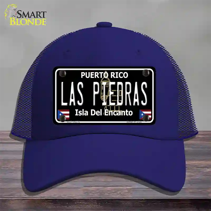 Las Piedras Puerto Rico Black Novelty License Plate Hat Mesh / Royal Blue