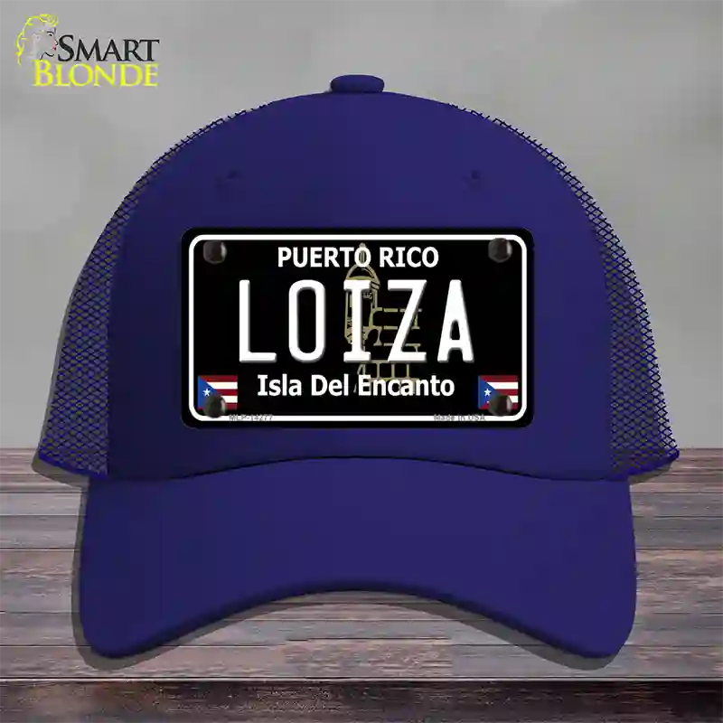 Loiza Puerto Rico Black Novelty License Plate Hat Mesh / Royal Blue