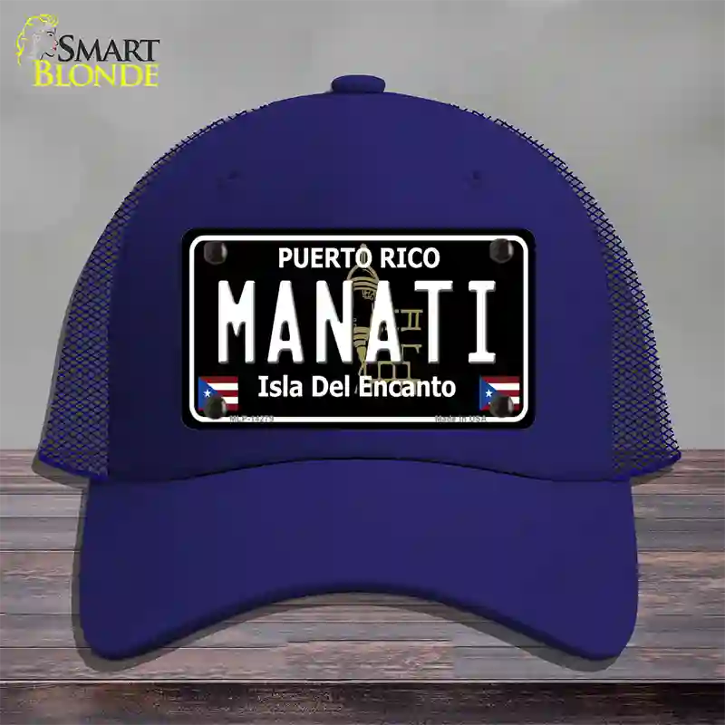 Manati Puerto Rico Black Novelty License Plate Hat Mesh / Royal Blue