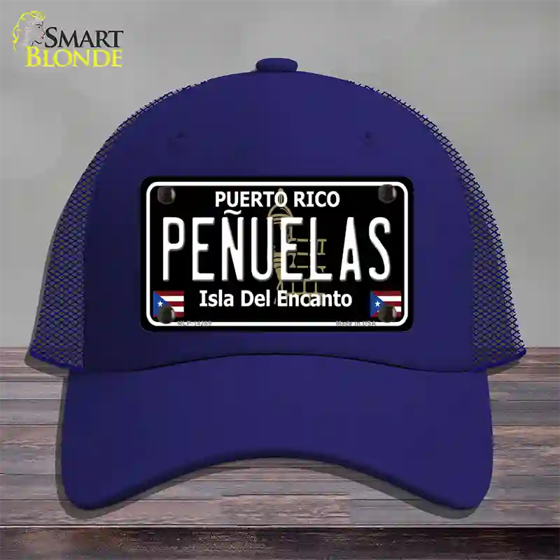 Penuelas Puerto Rico Black Novelty License Plate Hat Mesh / Royal Blue