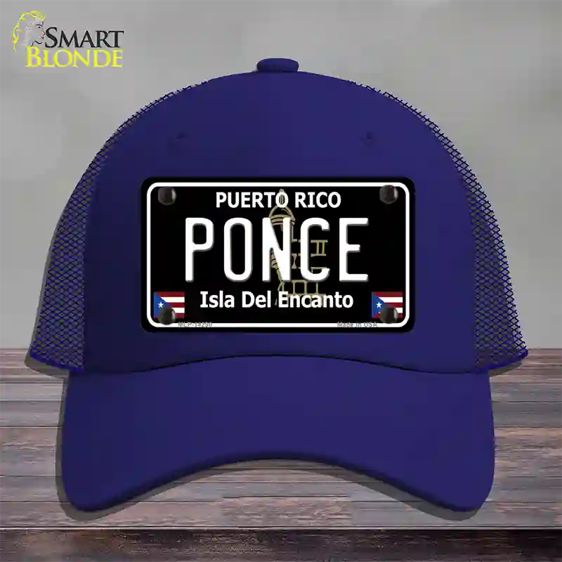 Ponce Puerto Rico Black Novelty License Plate Hat Mesh / Royal Blue