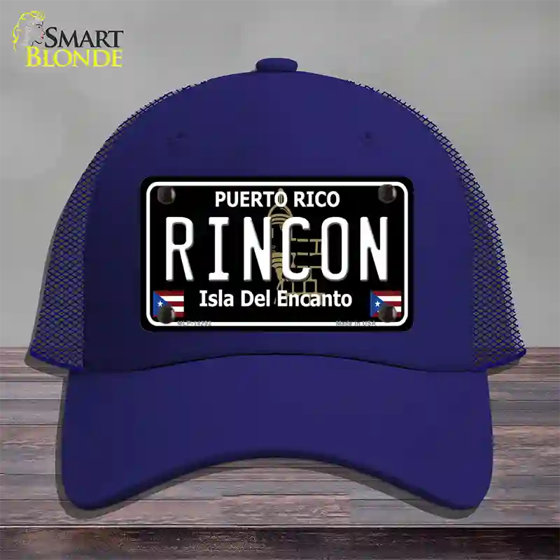 Rincon Puerto Rico Black Novelty License Plate Hat Mesh / Royal Blue