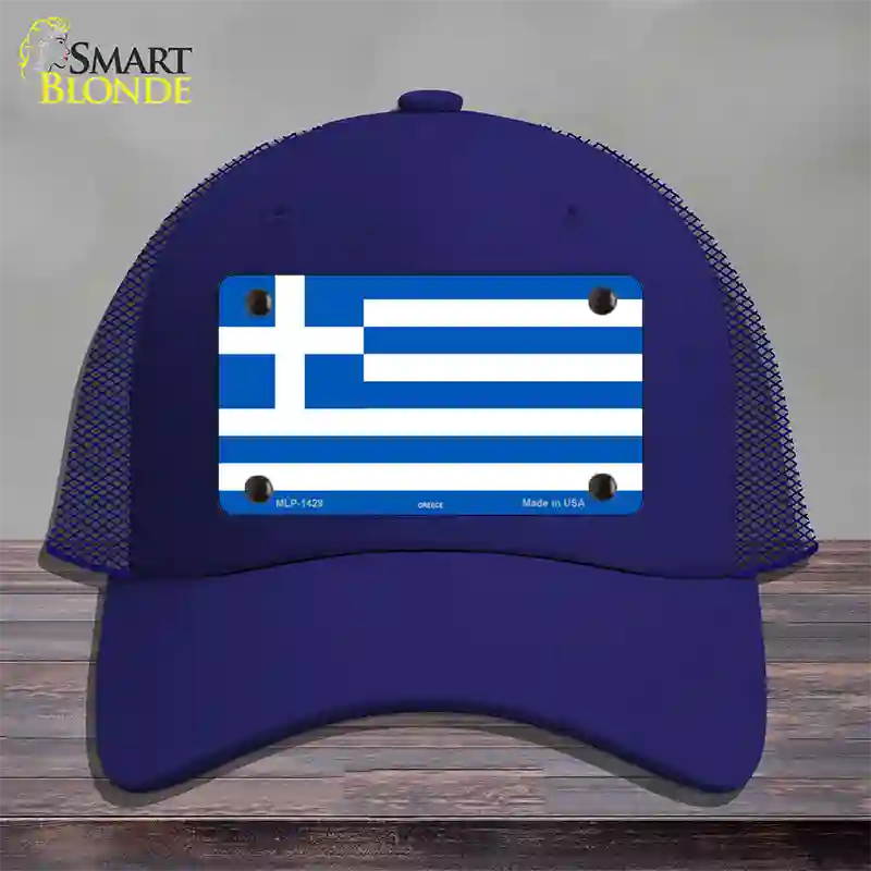 Greece Flag Novelty License Plate Hat Mesh / Royal Blue